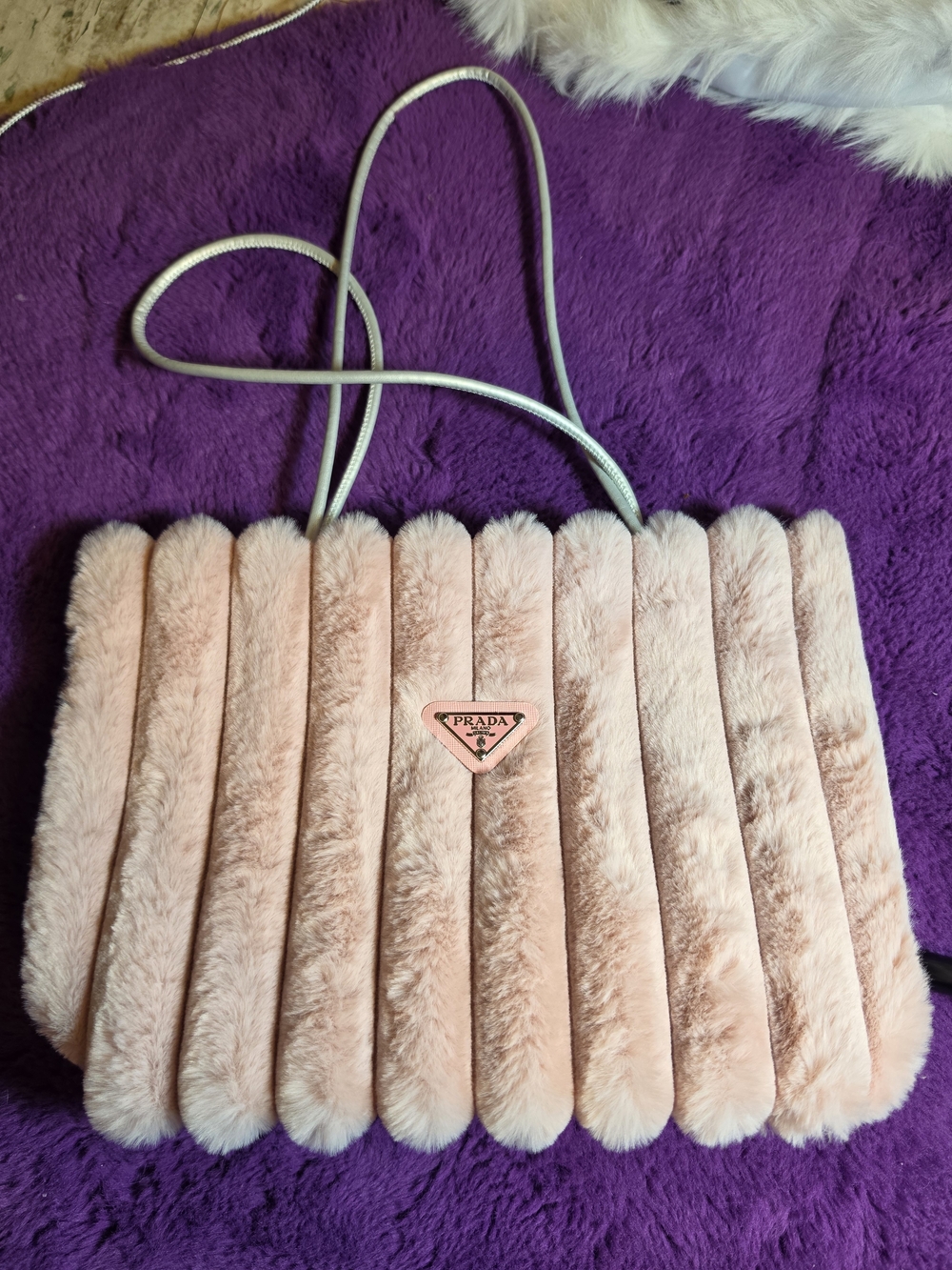 Blush Pink Faux-Fur Vertical-Panel Tote with Silver Strap(GWP BAG)